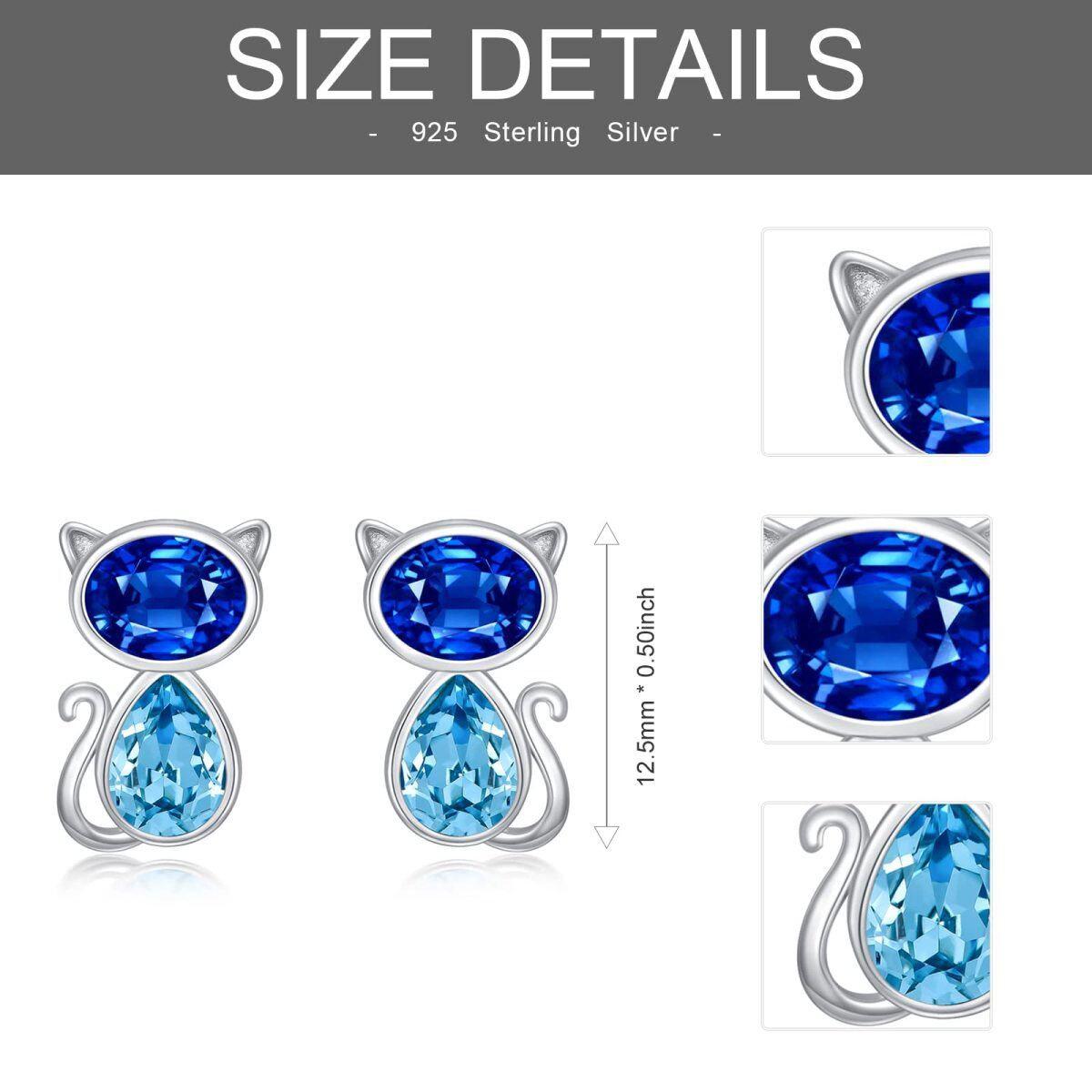 Sterling Silver Oval Shaped & Marquise Shaped Crystal Cat Stud Earrings-4