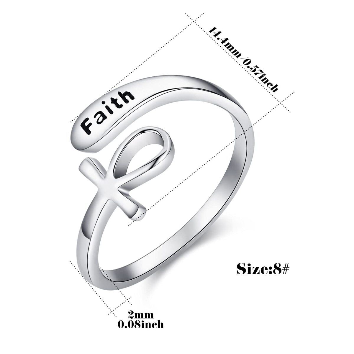 Sterling Silver Ankh Open Ring with Engraved Word-6