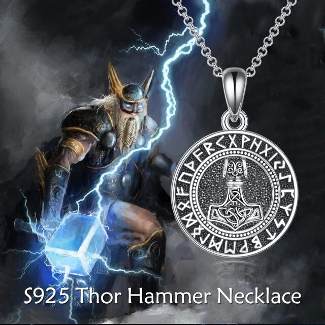 Sterling Silber Thor's Hammer & Wikinger Runen Anhänger Halskette-5