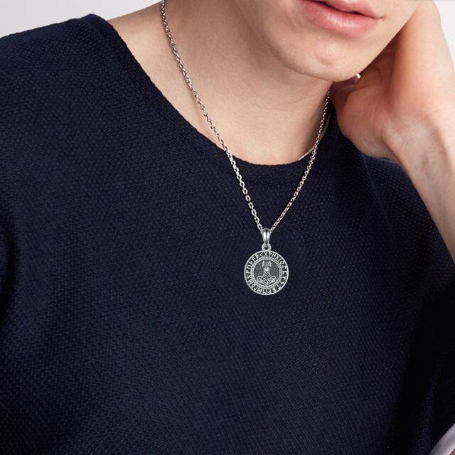 Collier en argent sterling avec pendentif marteau de Thor et runes vikings-2