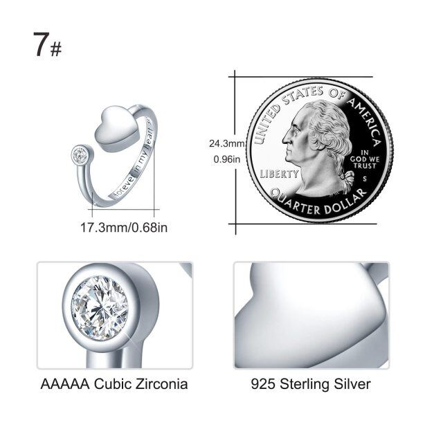 Sterling Silber Cubic Zirkonia Herz Urne für Asche offener Ring mit eingraviertem Wort-5