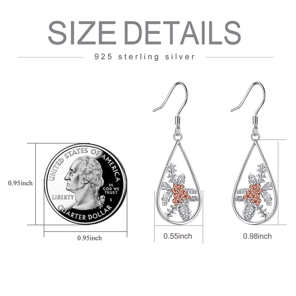 Sterling Silver Two-tone Drop Shape Drop Earrings-6