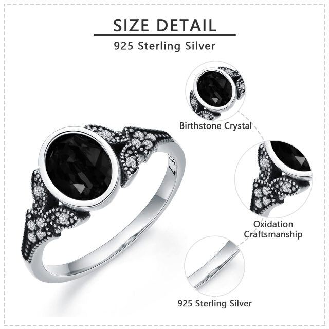 Sterling Silver Oval Crystal Drop Shape Birthstone Ring-3