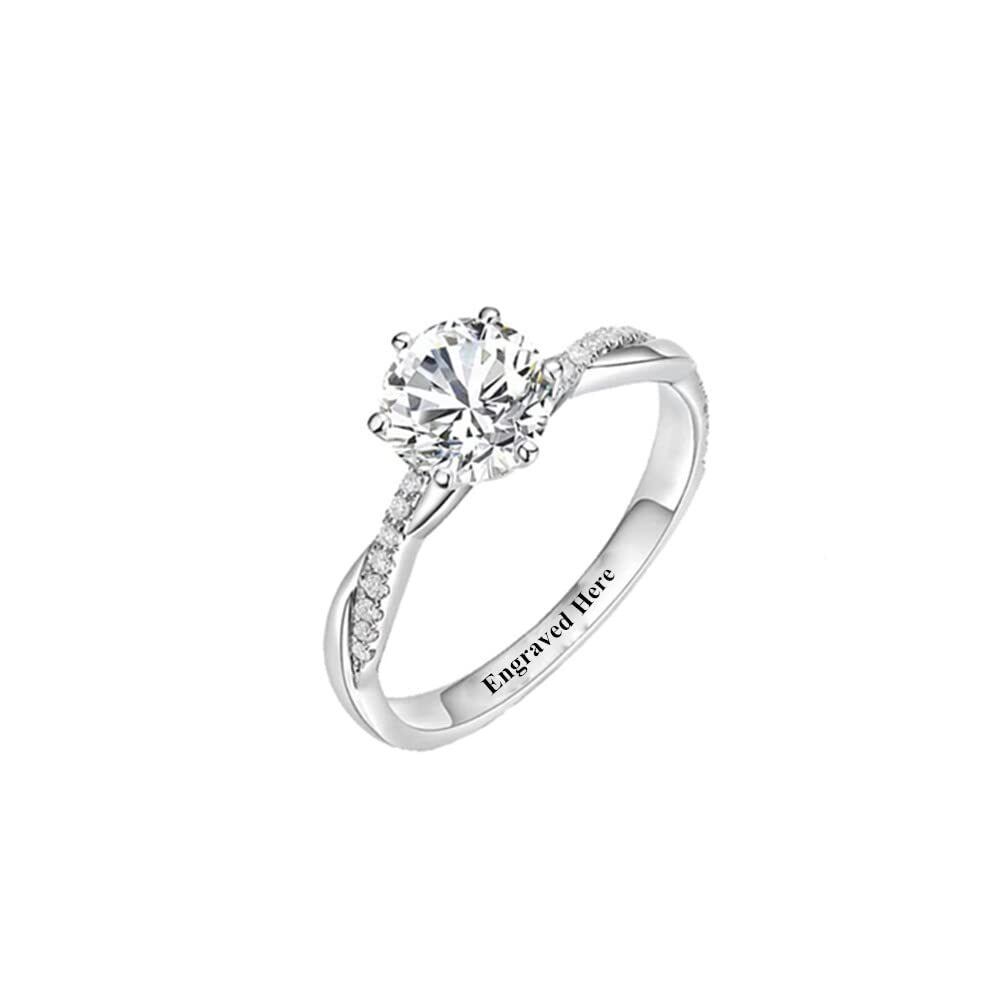 10K White Gold Diamond Personalized Engraving & Couple Engagement Ring-1