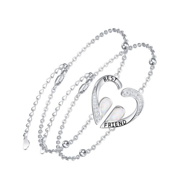Bracelet en argent sterling avec pendentif en forme de coeur en opale et mot gravé-0