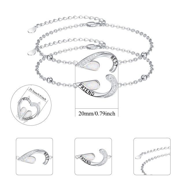 Bracelet en argent sterling avec pendentif en forme de coeur en opale et mot gravé-5