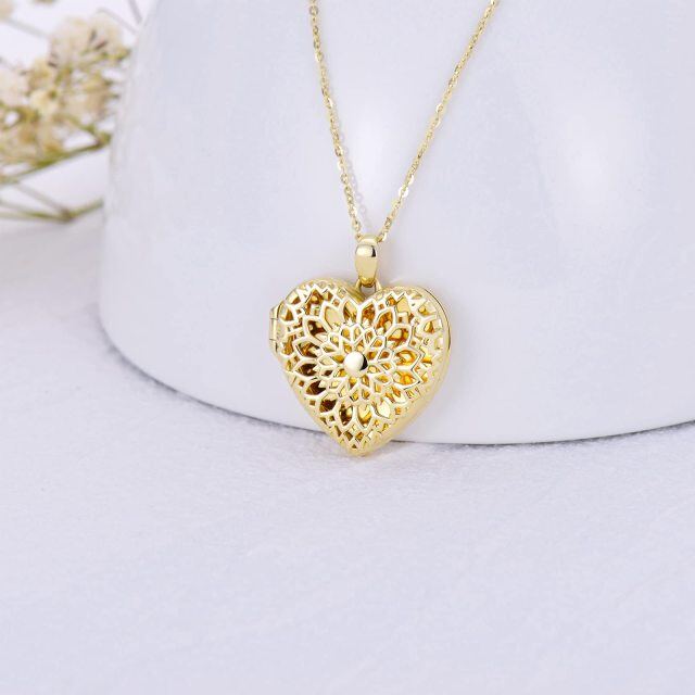 10K Gold Sonnenblume & Herz Personalisierte Foto Medaillon Halskette-2