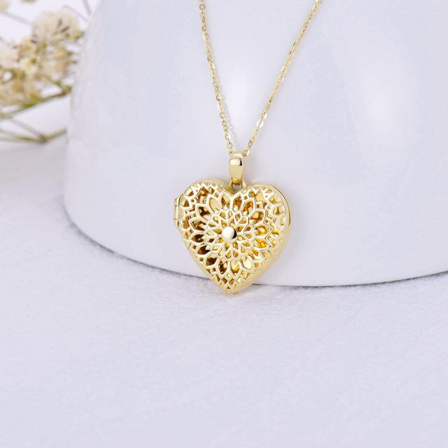 10K Gold Sunflower & Heart Personalized Photo Locket Necklace-3