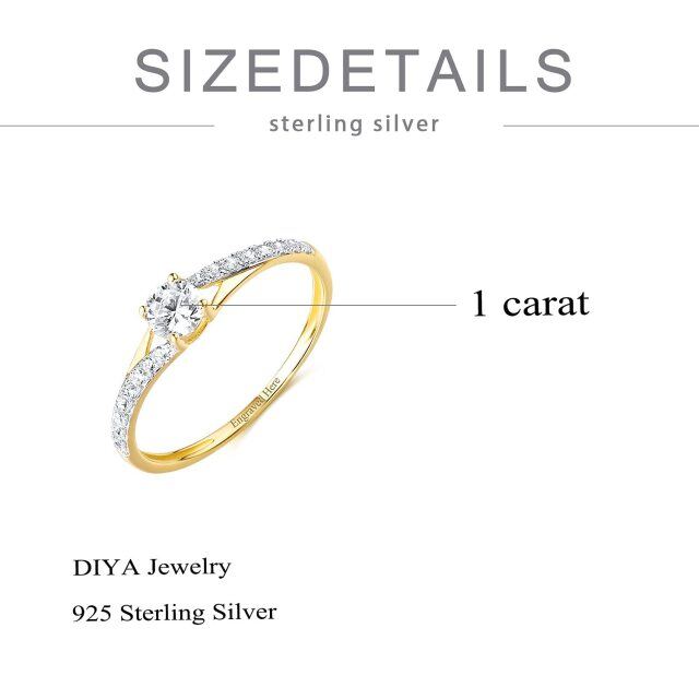 Sterling Silver with Yellow Gold Plated Circular Shaped Moissanite Personalized Classic Name Wedding Ring-4
