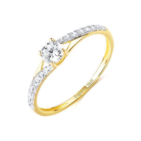 Sterling Silver with Yellow Gold Plated Circular Shaped Moissanite Personalized Classic Name Wedding Ring