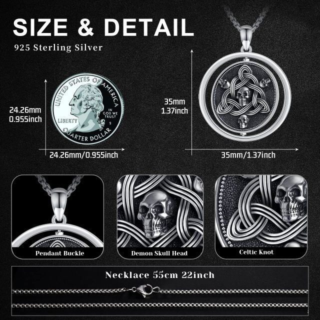 Sterling Silber zweifarbig keltischen Knoten & Totenkopf Spinner Halskette für Männer-5