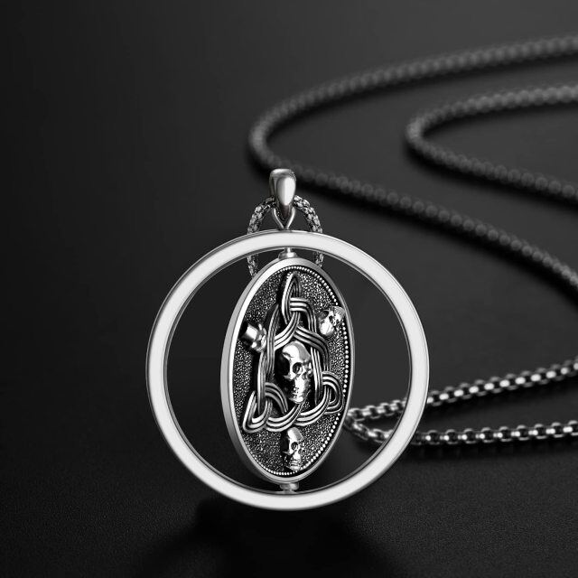 Collier en argent sterling avec nœud celtique et tête de mort pour hommes-3