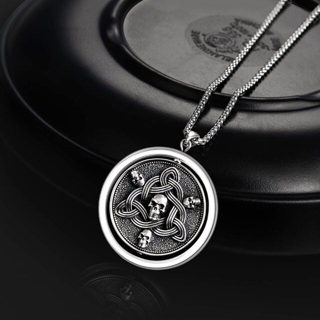 Sterling Silber zweifarbig keltischen Knoten & Totenkopf Spinner Halskette für Männer-4