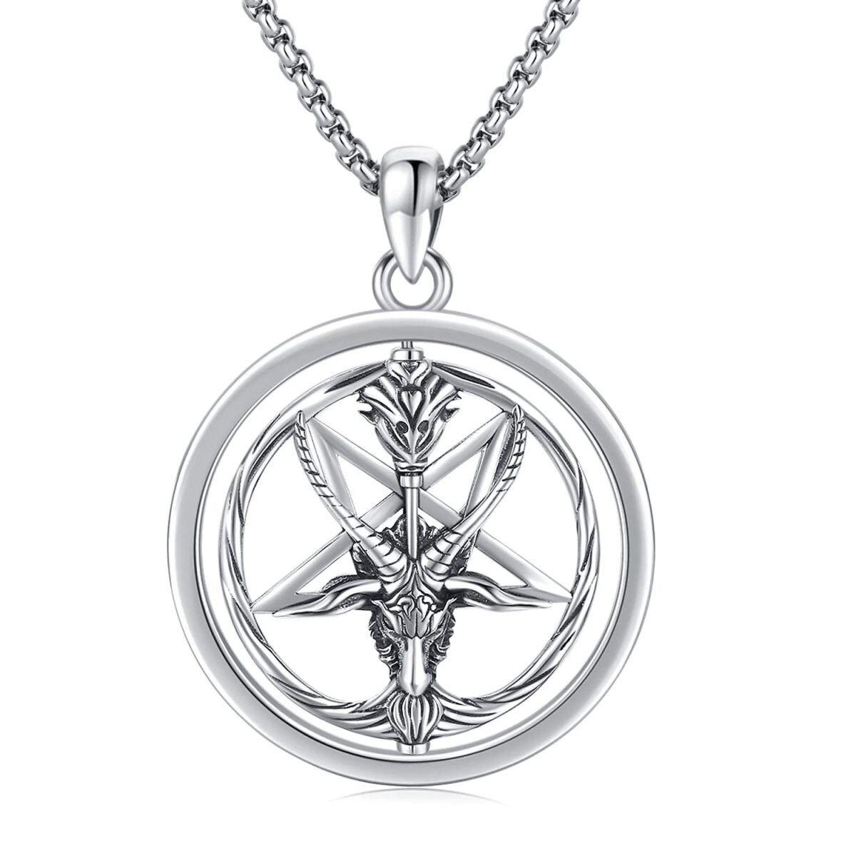 Sterling Silber Pentagramm Anhänger Halskette für Männer-1