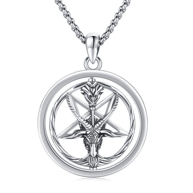 Sterling Silver Pentagram Pendant Necklace for Men-0