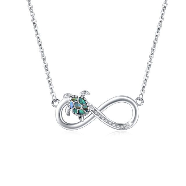 Sterling Silver Abalone Shellfish & Cubic Zirconia Sea Turtle & Infinity Symbol Pendant Necklace-0