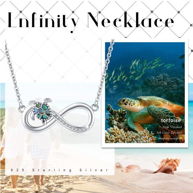 Sterling Silver Abalone Shellfish & Cubic Zirconia Sea Turtle & Infinity Symbol Pendant Necklace-4