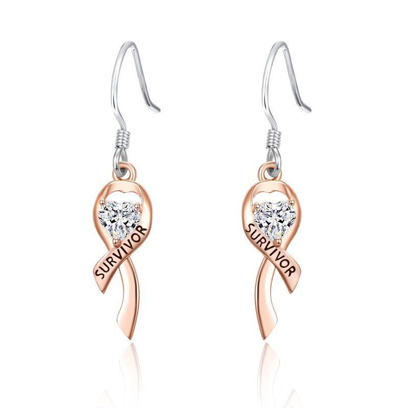 Boucles d'oreilles pendantes en argent bicolore en forme de coeur avec zircon cubique et r