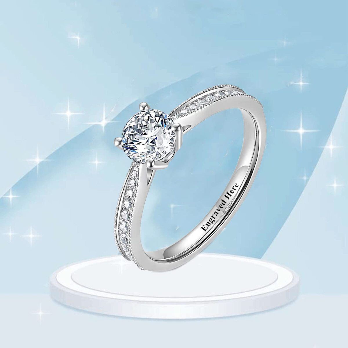 10K White Gold Diamond Personalized Engraving & Couple Engagement Ring-4