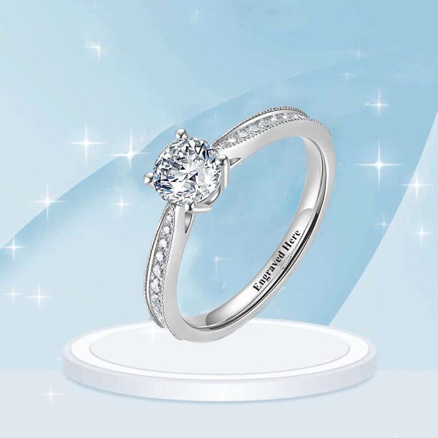 10K White Gold Diamond Personalized Engraving & Couple Engagement Ring-3