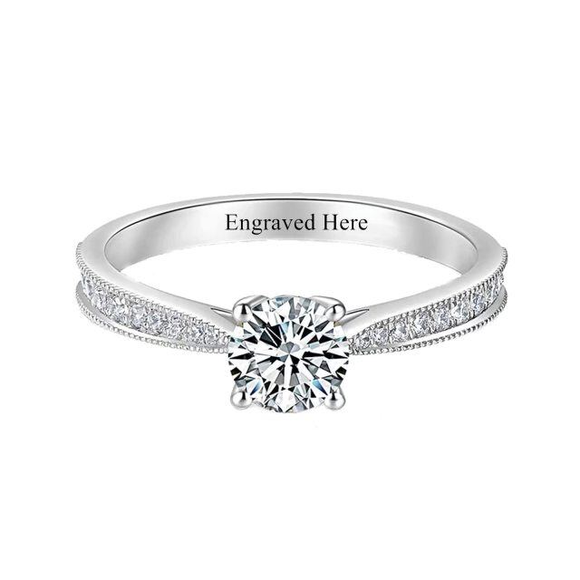 10K White Gold Diamond Personalized Engraving & Couple Engagement Ring-0