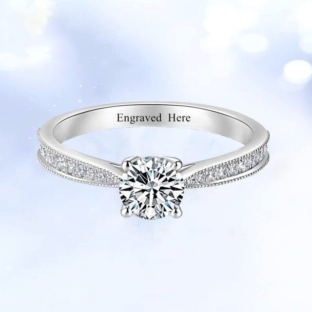 10K Weißgold Diamant Personalisierte Gravur & Paar Verlobungsring-2