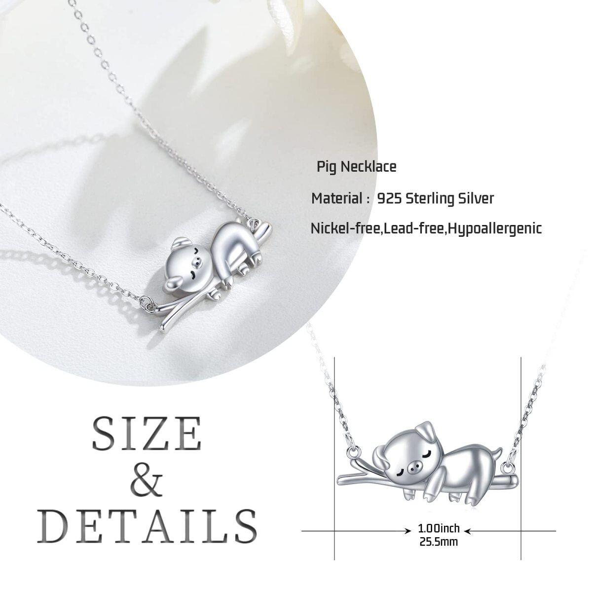 Sterling Silver Pig Pendant Necklace-6