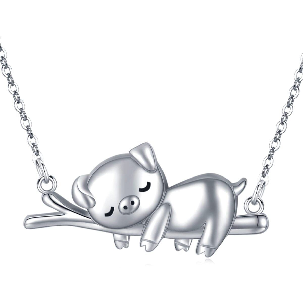 Sterling Silver Pig Pendant Necklace-1
