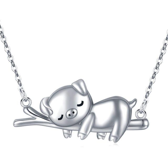 Sterling Silver Pig Pendant Necklace-0