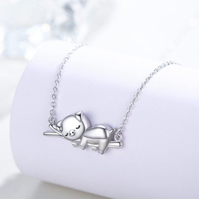 Sterling Silver Pig Pendant Necklace-3