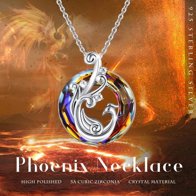 Sterling Silver Phoenix Crystal Pendant Necklace-4