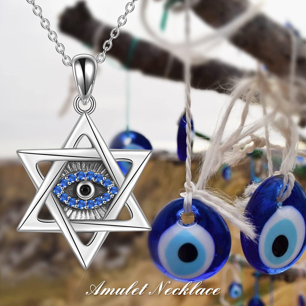 Sterling Silver Opal Devil's Eye Pendant Necklace-6