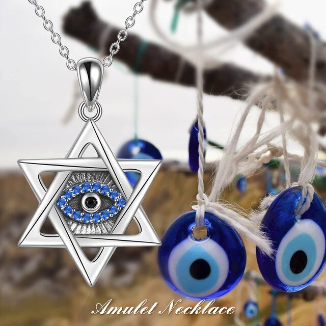 Sterling Silver Opal Devil's Eye Pendant Necklace-5
