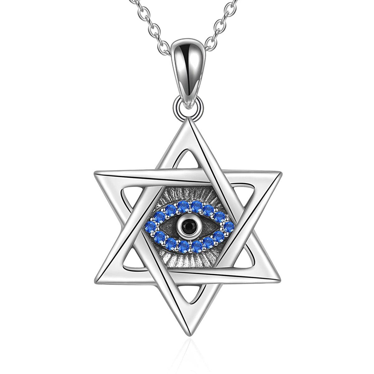 Sterling Silver Opal Devil's Eye Pendant Necklace-1