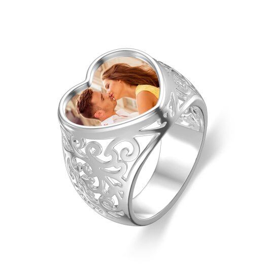 Srebrny spersonalizowany pierścionek ze zdjęciem i sercem