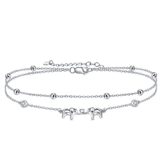 Sterling Silber kreisförmig Cubic Zirkonia Elefant Layerered Armband