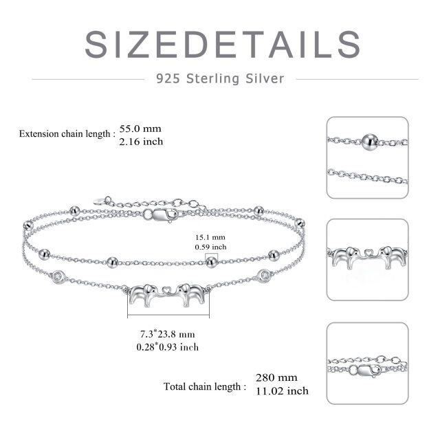 Sterling Silver Circular Shaped Cubic Zirconia Elephant Layerered Bracelet-5