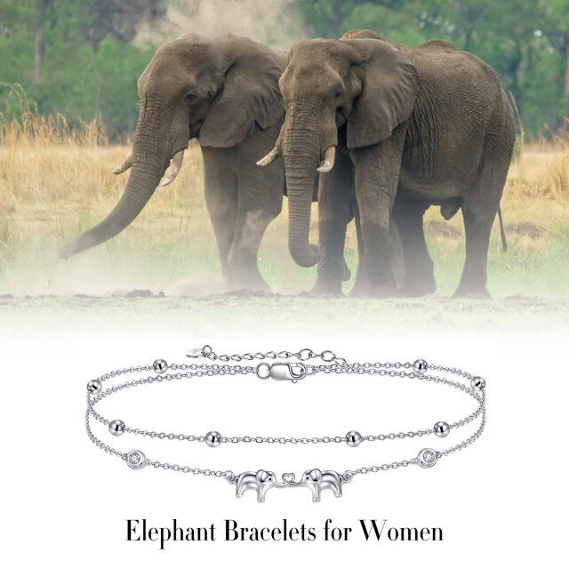 Sterling Silver Circular Shaped Cubic Zirconia Elephant Layerered Bracelet-2