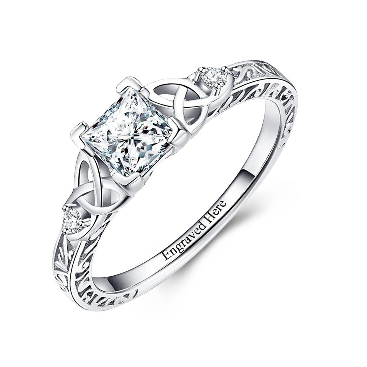Sterling Silver Moissanite Personalized Engraving Wedding Ring-1