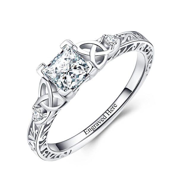 Sterling Silver Moissanite Personalized Engraving Wedding Ring-0