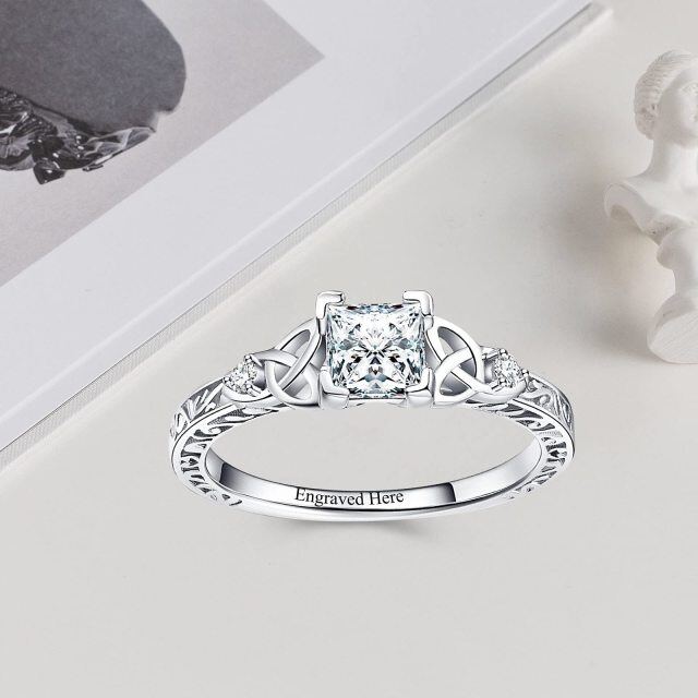 Sterling Silver Moissanite Personalized Engraving Wedding Ring-4