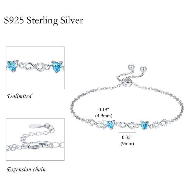 Sterling Silver Heart Shaped Cubic Zirconia Heart & Infinity Symbol Pendant Bracelet-5