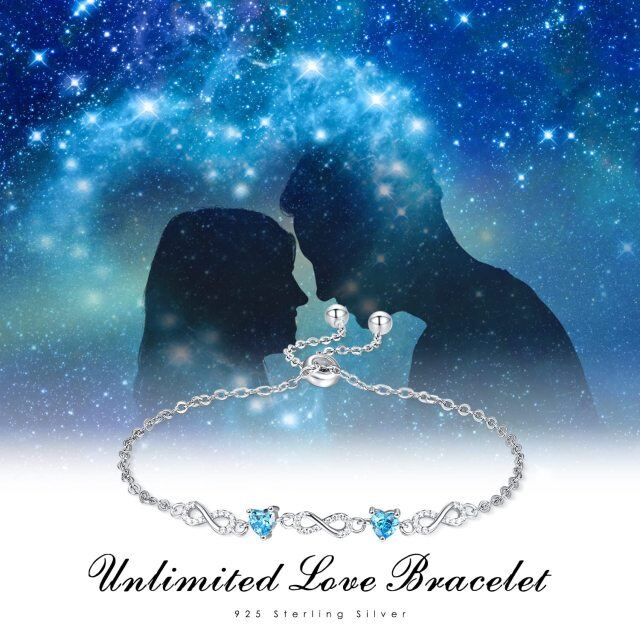 Sterling Silver Blue Cubic Zirconia Heart & Infinity Symbol Pendant Bracelet-6