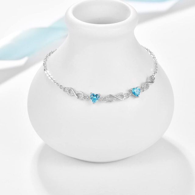 Sterling Silver Blue Cubic Zirconia Heart & Infinity Symbol Pendant Bracelet-4