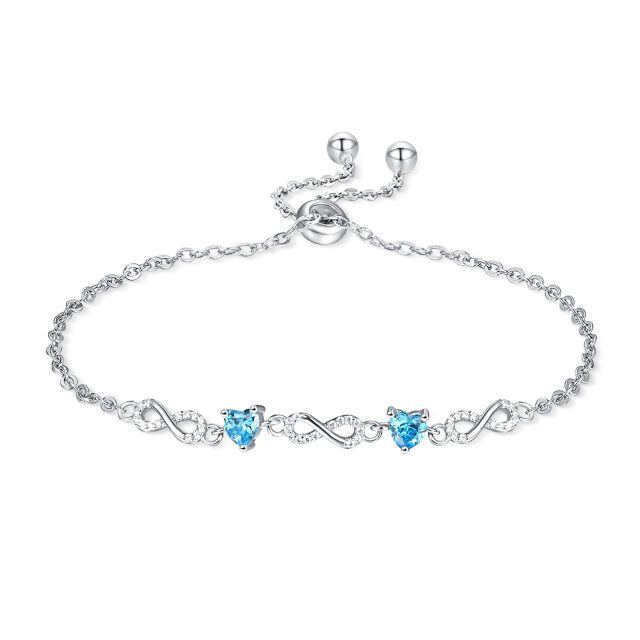 Sterling Silver Blue Cubic Zirconia Heart & Infinity Symbol Pendant Bracelet-1