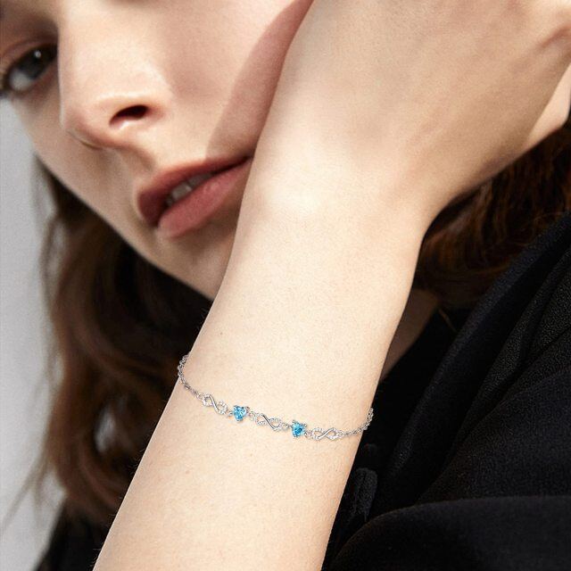 Sterling Silver Blue Cubic Zirconia Heart & Infinity Symbol Pendant Bracelet-2