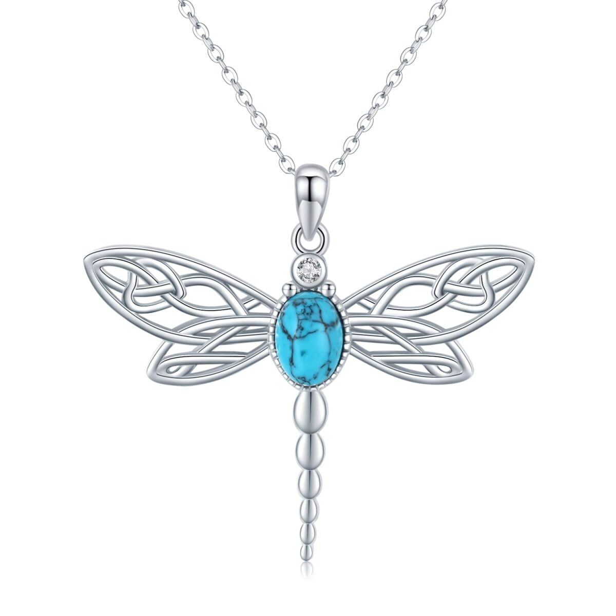 Collier en argent sterling avec pendentif libellule en zircon cubique et turquoise-1