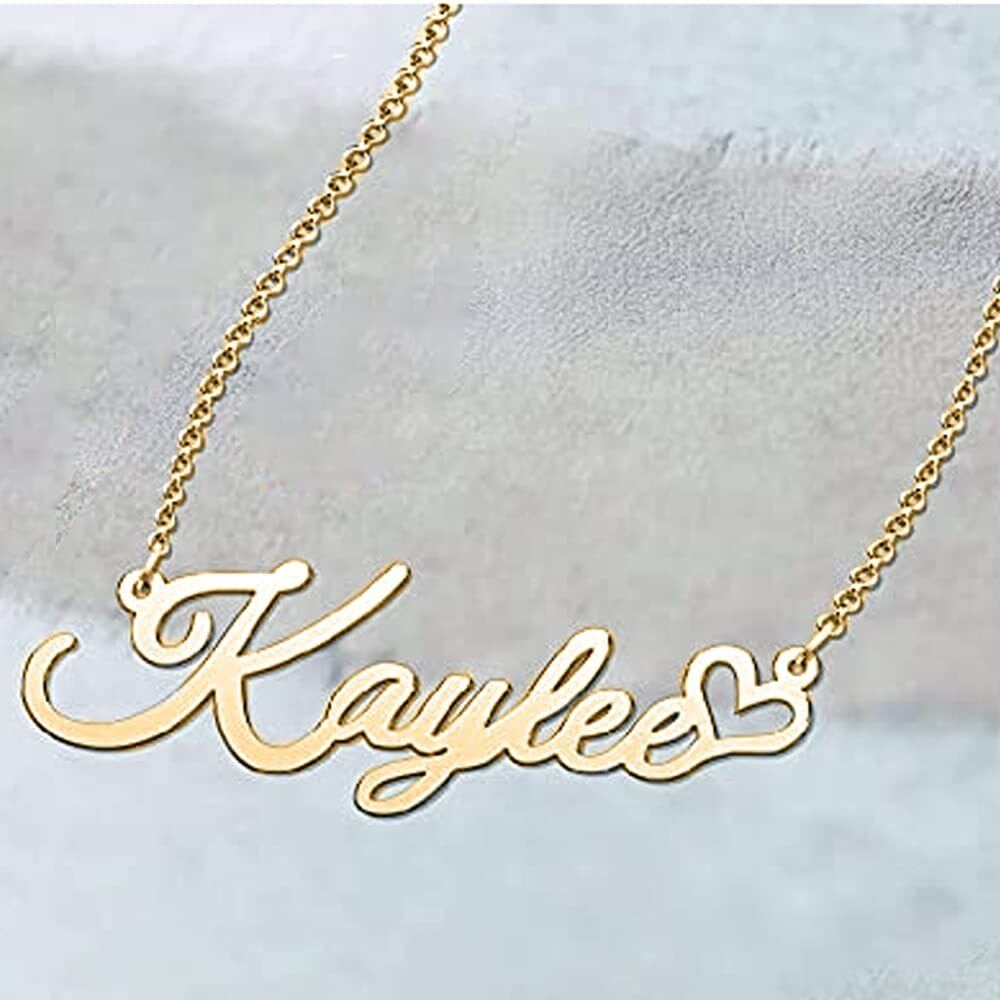 Sterling Silver with Yellow Gold Plated Personalized Classic Name & Heart Pendant Necklace in Kelsey Style-3