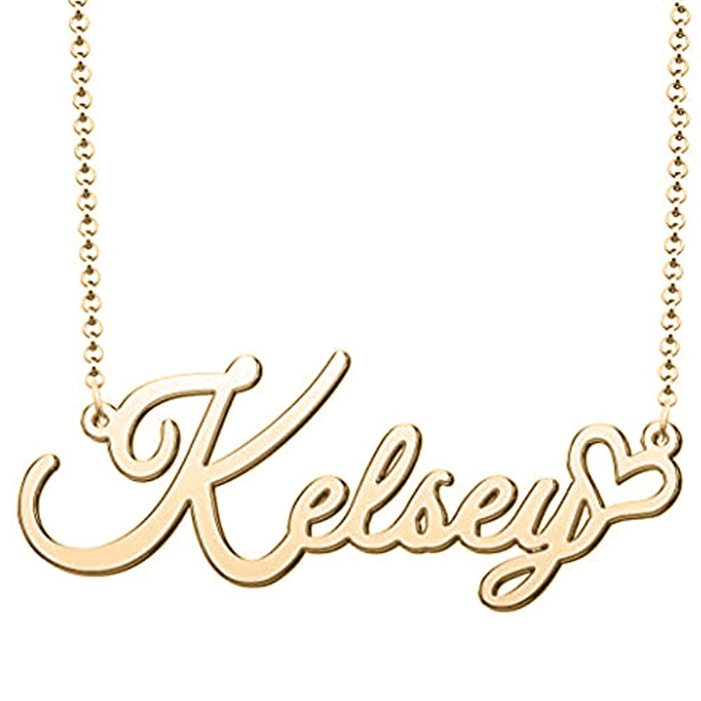 Sterling Silber mit Gelbgold plattiert Personalisierte Klassische Name & Herz Anhänger Halskette in Kelsey Style-1