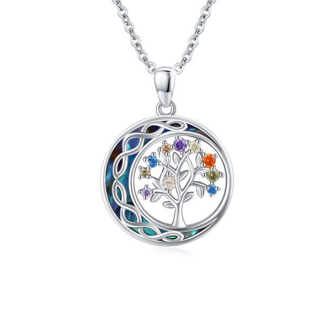 Sterling Silver Abalone Shellfish Tree Of Life & Celtic Knot & Moon Pendant Necklace-2